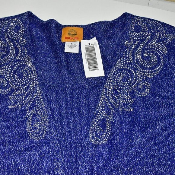 Ruby Rd. 3/4 Sleeve Open Front Layer Knit Pullover Top Cobalt Blue Size L - Picture 6 of 9